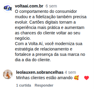 Comentário de Leo Lauxen Sobrancelhas & Estética em um post de Instagram do Volta Aí